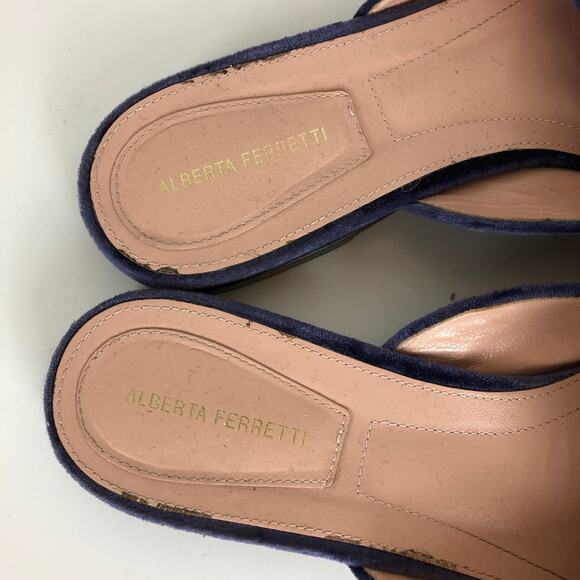 Alberta Ferretti velvet pointed flats slides embellished bow EU 37/ US 6.5 regal - Picture 4 of 9